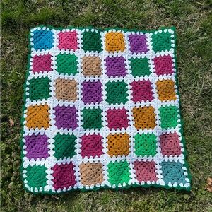 vintage colorful squares afghan throw blanket